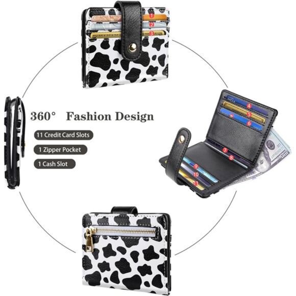 Slim Bifold Wallet RFID Credit Card Wallet Small Cute Card Holder for Women, Cow - Picture 6 of 7